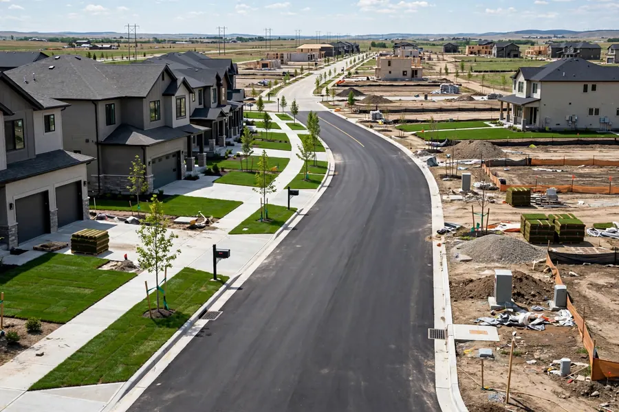 New subdivision with modern homes and fresh sod lawns in North Columbia Tennessee