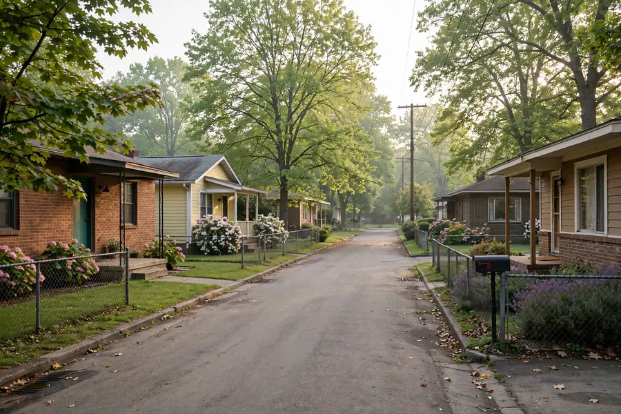 Mid-century ranch homes with front porches in Sunnyside Columbia TN