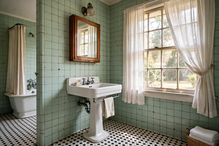 Older but tidy mid-century bathroom interior in a Sunnyside home
