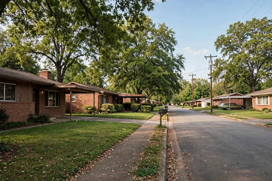 Brick ranch homes from the 1970s lining a quiet street in Westwood Columbia TN
