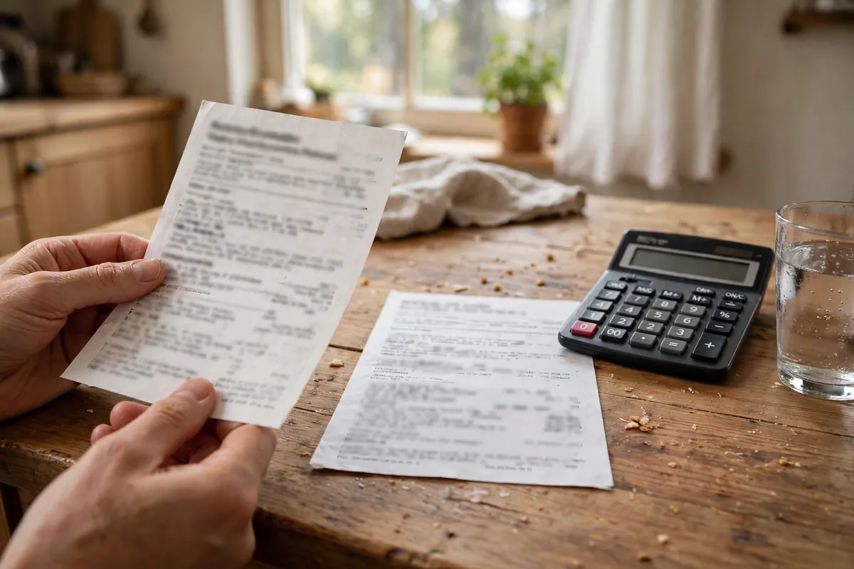 Two water bills compared side by side on a kitchen table