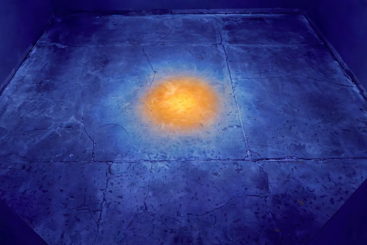 Thermal view of a concrete slab showing a warm spot from a slab leak