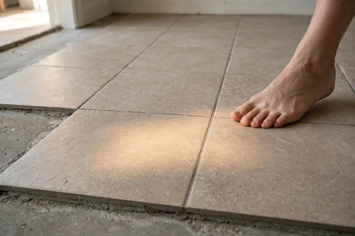 Warm spot on a tile floor over a concrete slab foundation